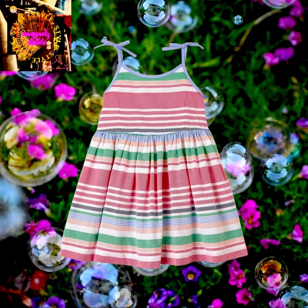 Ralph Lauren Girls Pink Multi Oxford Stripe Woven Dress🌸